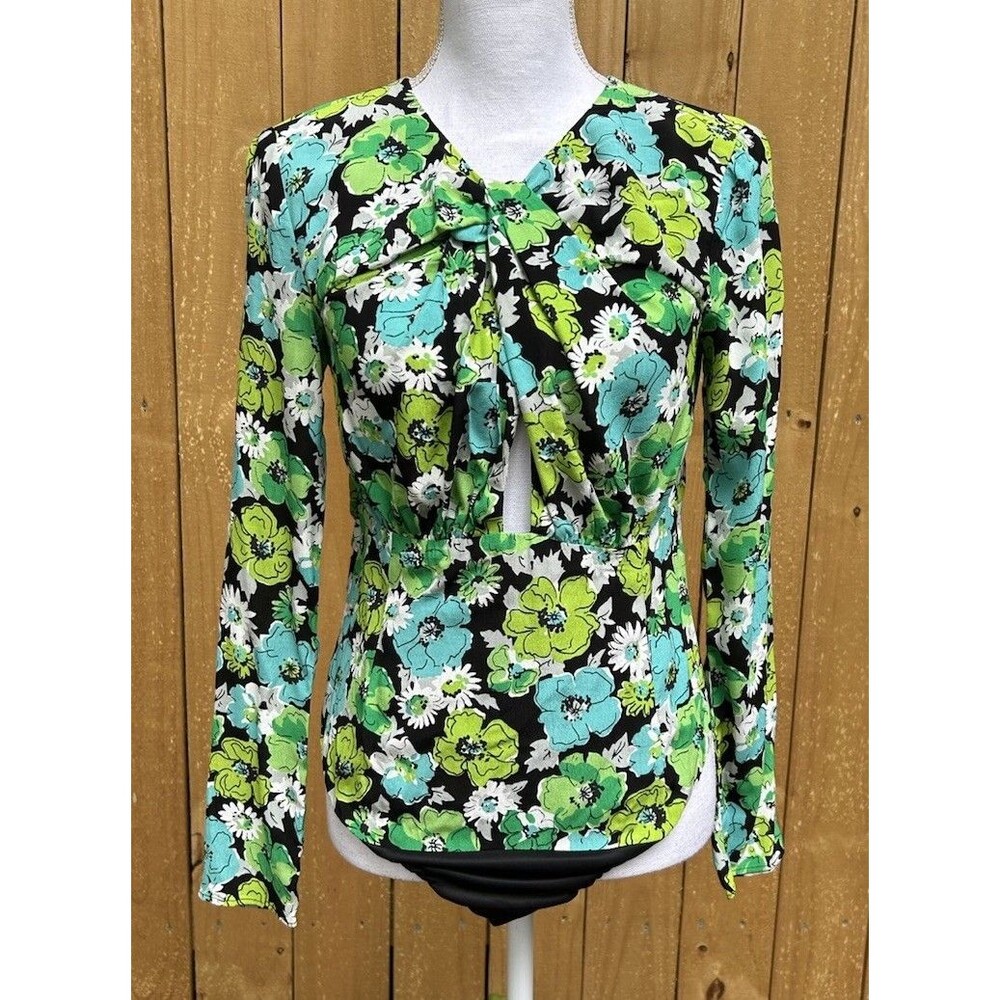 Zara Floral Print Bodysuit MEDIUM Cut Out